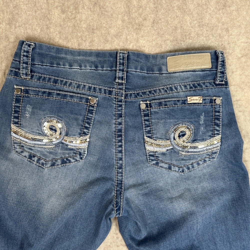 Seven7 Women's Blue Boot Cut Jeans with Embroidered Back Pockets